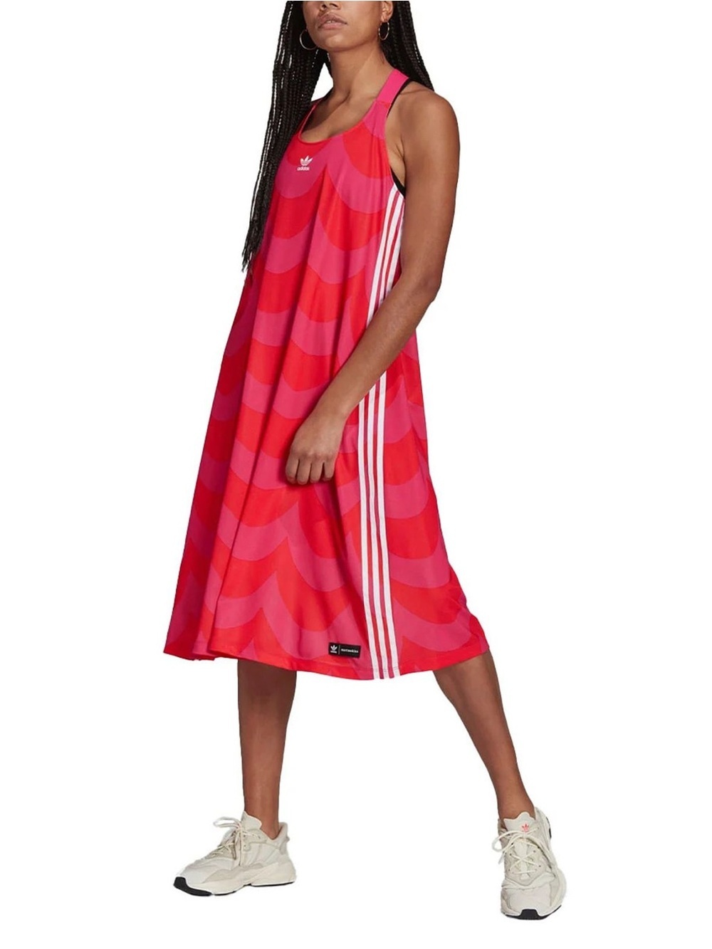 Marimekko Red and Pink Wave-Print Sleeveless Dress